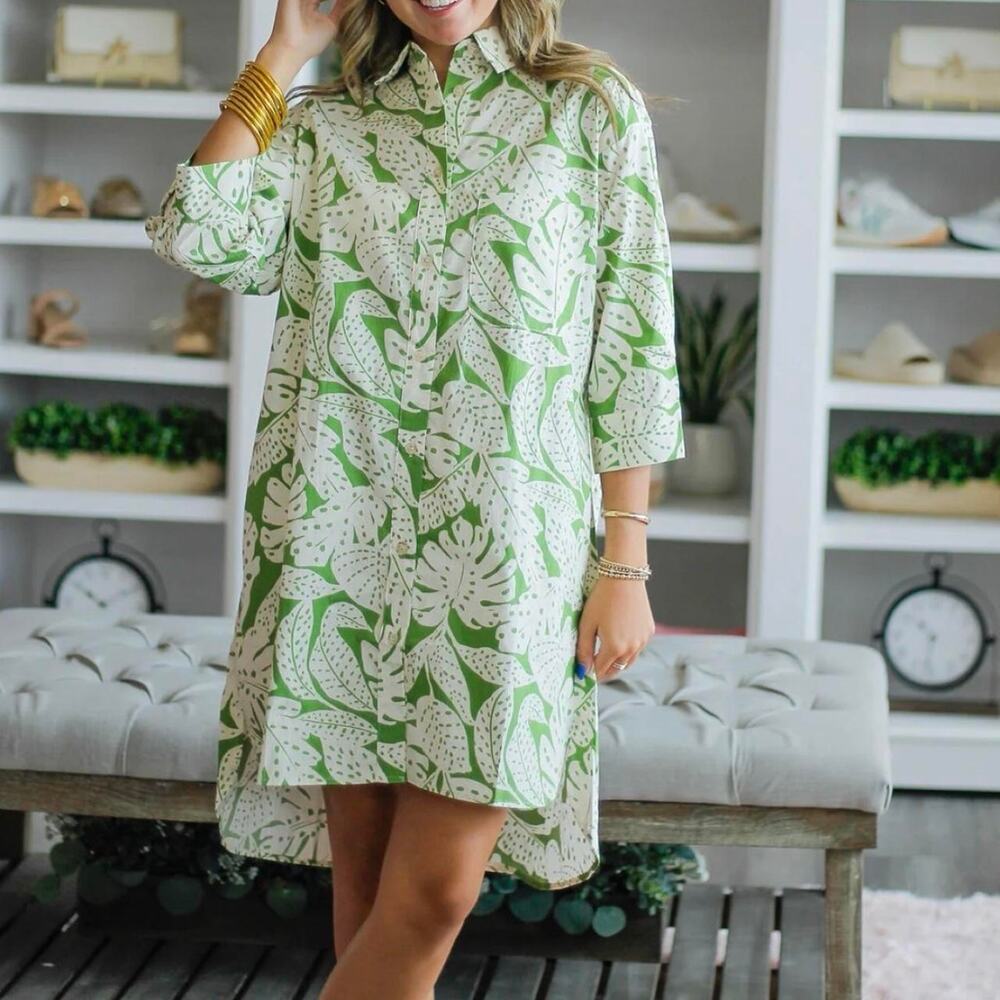 Karlie green and white leaf dress